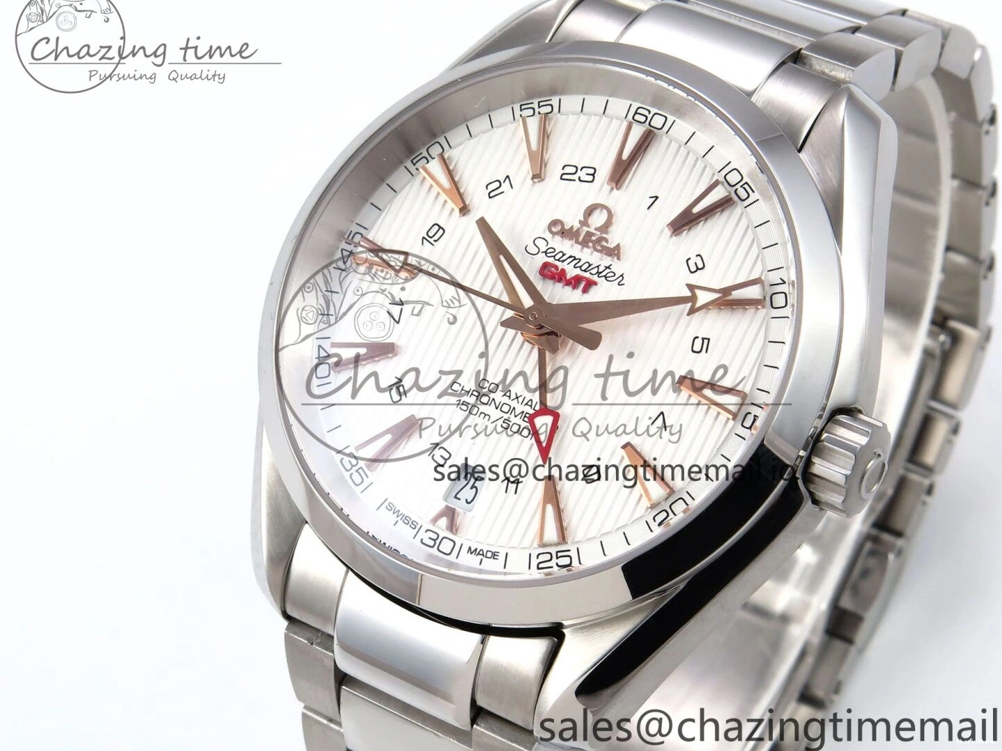 0508 Snug Aqua Terra 150M GMT OMF 1:1 Best Edition White RG Textured Dial on SS Bracelet A 7714